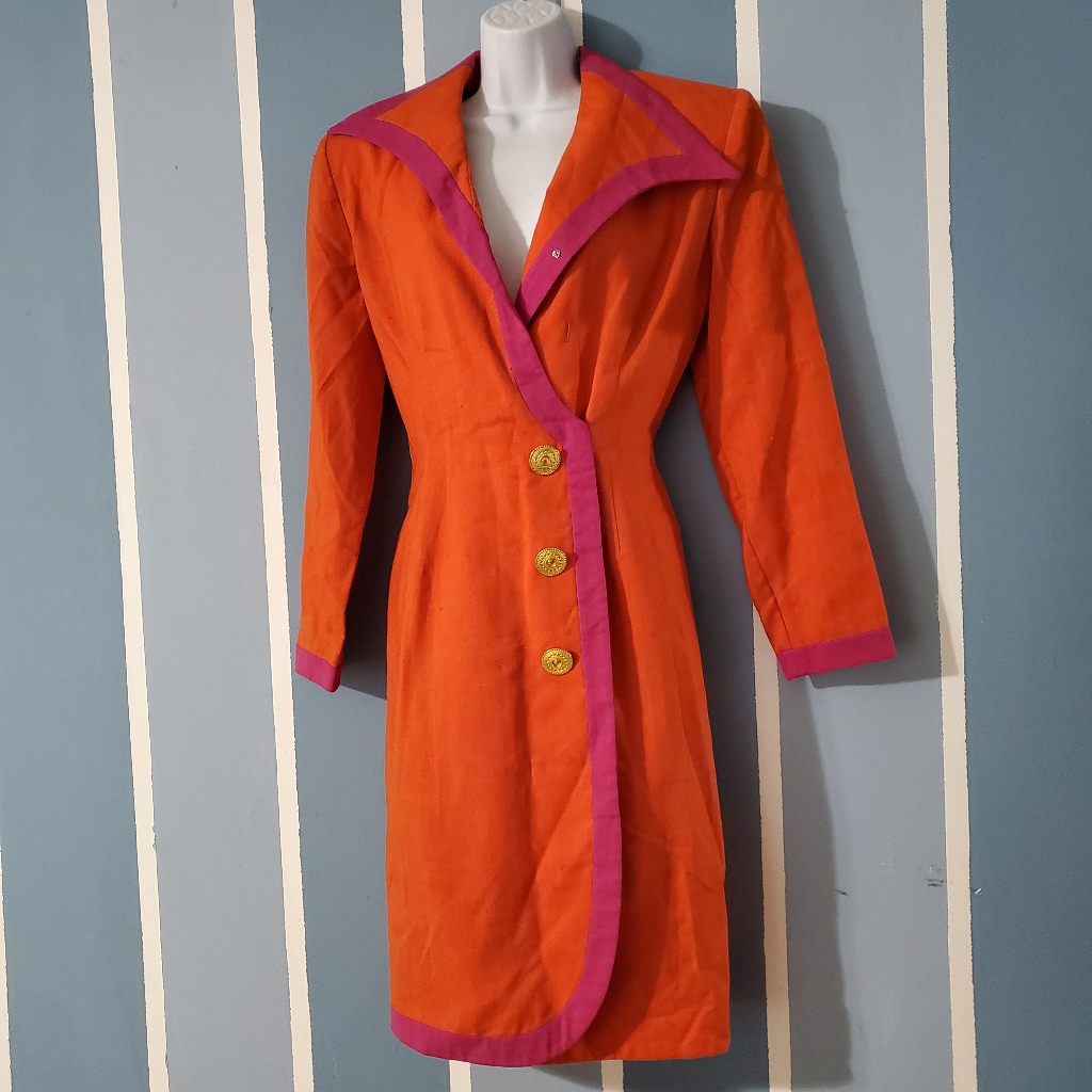 Vintage Ann Tobias Vibrant Orange Coat With Purple Trim Coat